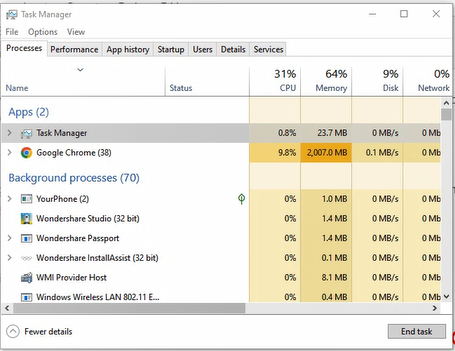 task manager running appplications